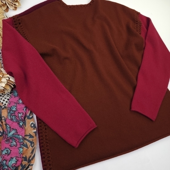 Johnny Was Cashmere Brown Red Sweater  Sz M - Picture 6 of 12